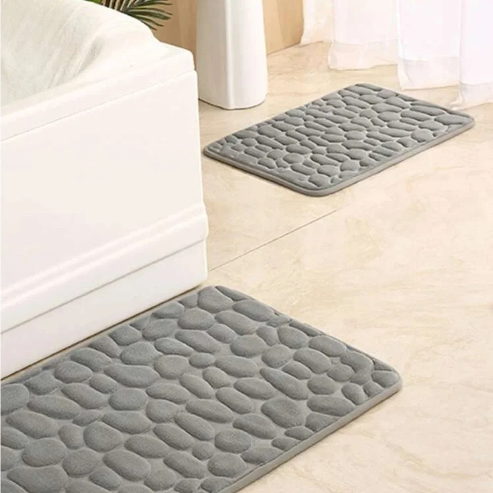 🆕 1pc Cobblestone Embossed Bathroom Mat Memory Foam Pad, Washable Rugs